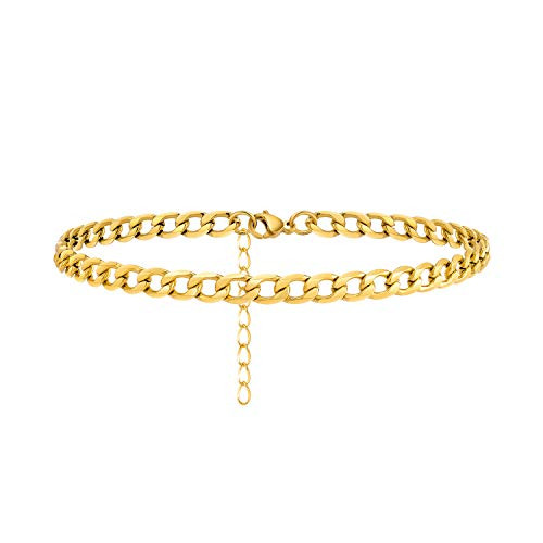 Lcherry Curb Link Chain Anklet Bracelet Stainless Steel Curb Cuban Link Chain Bracelet for Women 18K Real Gold Plated