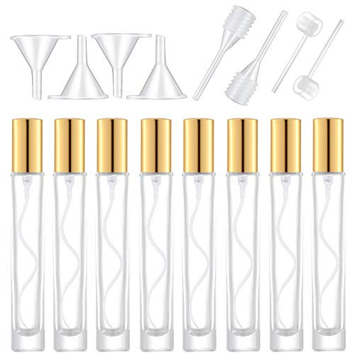 10ml Mini Empty Perfume Atomizer Refillable Fine Mist Spray Bottle Portable Glass Sprayer Fragrance Bottle for ColognesSample?8 PCS?Gold