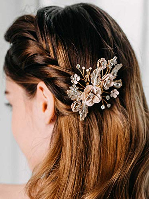 AW BRIDAL Wedding Hair Comb Flower Bridal Hair Combs Rhinestone Opal Bridal Hair Pieces for Wedding Hair Accessories Gold AW BRIDAL Wedding Hair Comb Flower Bridal Hair Combs Rhinestone Opal Bridal Hair Pieces for Wedding Hair Accessories Gold