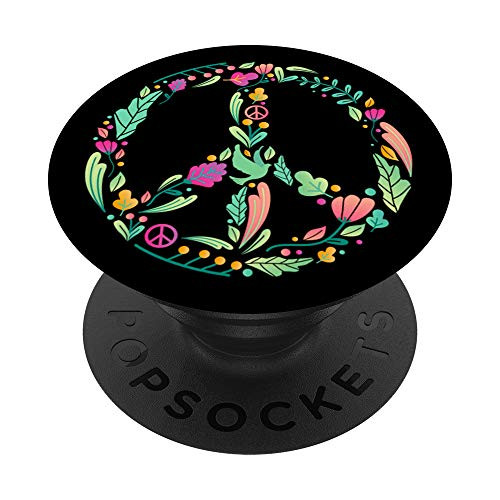 Floral Peace Sign Tie Spring Flowers 60s 70s Hippie Gift PopSockets PopGrip Swappable Grip for Phones  and  Tablets