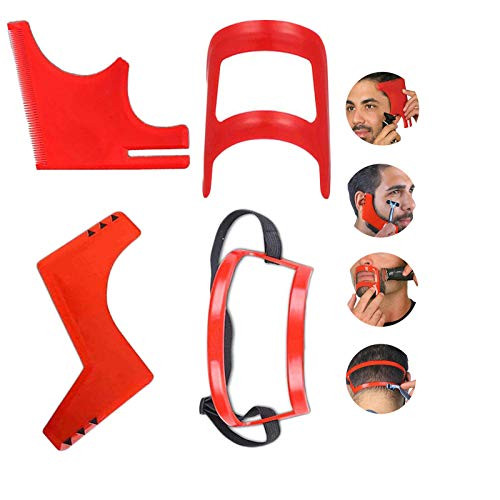 Beard Shaping and Haircut Tool Kit 4 PCS Beard Shaper Template Guide Beard Guide Shaping Tool Hairline Template Stencil Mustache Edge Shaving Template for Men Hair Styling Beard Trimming Tool
