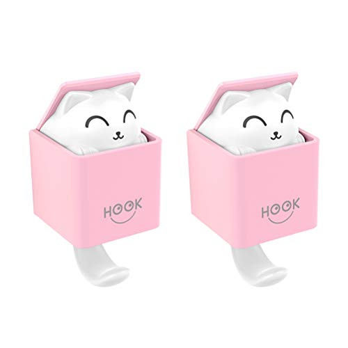 Cabilock 2pcs Cartoon Household Hooks Cute Cat Wall Hooks Gravity Sensor Hanging Hooks for Home Shop Pink