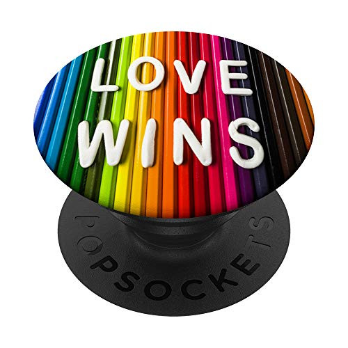 LOVE WINS LGBTQ LGBT Lesbian Gay Queer Pride Colorful Sign PopSockets PopGrip Swappable Grip for Phones  and  Tablets