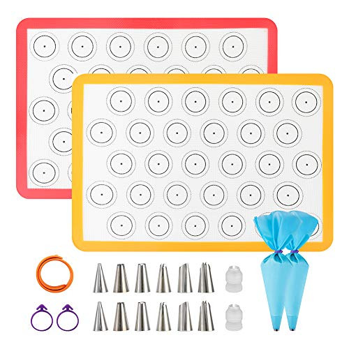 Silicone Baking Mats Macaron Silicone Baking Mat Non Stick Macaron Baking Sheet Mats Silicone Liner Pastry Mat Set of 2 Half Sheet 16_5x11_6 Macaron Silicone Mat with 19 PCS Macaroon Mat Kit