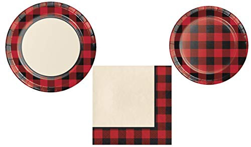 Buffalo Plaid Party Bundle for 8 Guests  Includes 8 Dinner 8 Dessert Plates and 16 Napkins