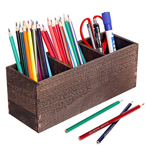 Desk Pen Holder 3 Slots Wooden Pen Pencil Holder Caddy Storage Organizer for Desk Home Office