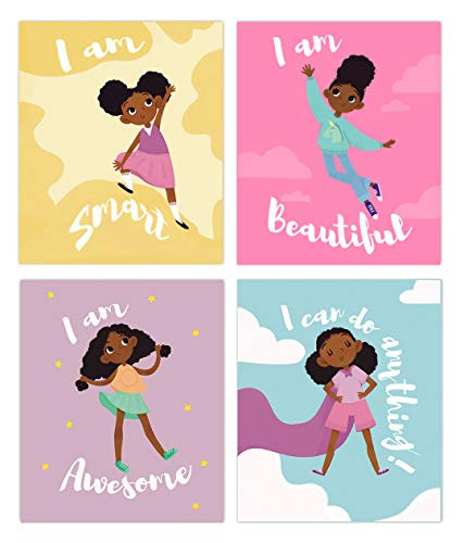 Set of 4 Girls Room Decor Motivational Black Girl Wall Art Unframed Kids Room Decor For Girls Posters For Tween Girls Room Girls Wall Decor Girls Room Wall Decor Kids Wall Art Wall Art For Girls Bedroom 8x10