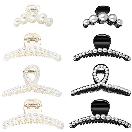 8 Pieces Pearl Hair Clips Large Pearl Hair Claw Clips Non Slip Pearl Hair Jaw Clips Barrettes Hair Claw Clamps Artificial Pearl Hair Accessories for Women Girls White and Black 8 Pieces Pearl Hair Clips Large Pearl Hair Claw Clips Non Slip Pearl Hair Jaw Clips Barrettes Hair Claw Clamps Artificial Pearl Hair Accessories for Women Girls White and Black