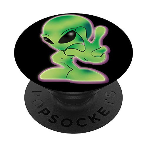 Green Alien Peace Sign Hand UFO Alien Gift PopSockets Grip and Stand for Phones and Tablets