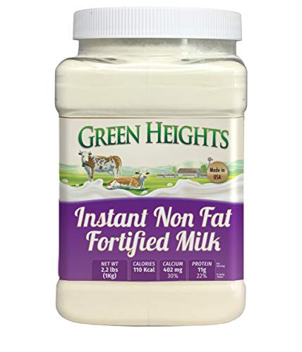 Instant Fortified Nonfat Milk Powder Jar 2 Pound  900 GMS Jar 28 Servings - Proudly Made in America - Healthy Nourishing Essentials by Green Heights