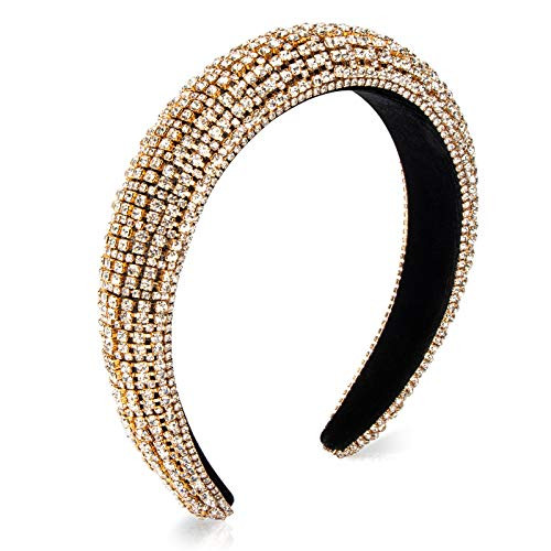 Hestiasko Fashion Diamond Headbands - Sparkling Rhinestone Headband Bling Hair Bands Durable Handmade Hairbands for Women Girls Gold