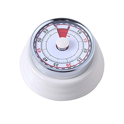 Mechanical Timer for Kitchen Chef Cooking Timer Clock Alarm No Batteries Required Magnetic Backing Exquisite Stainless Steel Body Countdown Reminder - Red White