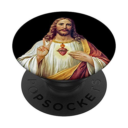 Jesus Christ Sacred Heart Peace Sign Portrait PopSockets PopGrip Swappable Grip for Phones and Tablets Jesus Christ Sacred Heart Peace Sign Portrait PopSockets PopGrip Swappable Grip for Phones and Tablets