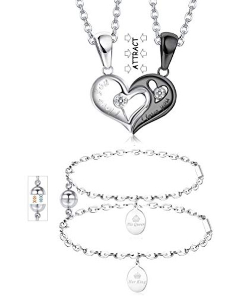 Jstyle 4Pcs Magnetic Couple Bracelets Necklace Matching Set for Women Men Love Heart CZ Puzzle Matching Pendant Necklace Magnetic Couple Gifts King and Queen Jstyle 4Pcs Magnetic Couple Bracelets Necklace Matching Set for Women Men Love Heart CZ Puzzle Matching Pendant Necklace Magnetic Couple Gifts King and Queen