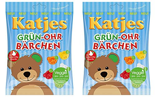 German Katjes GrUn Ohr Bärchen Green Ear Bears Fruit Gums 200g Pack of 2