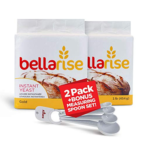Bellarise Gold Instant Dry Yeast Fast Acting Instant Yeast for Bread Yeast for Baking Instant Yeast Packets for bread making bread yeast Donuts yeast Pizza Yeast 2 Pack  Bonus Spoon Measurement Set