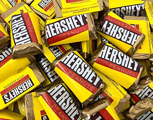 LaetaFood Christmas Hersheys Special Dark Mildly Sweet Chocolate Peanuts Miniatures Bar Yellow Wrap Candy 2 Pound Bag