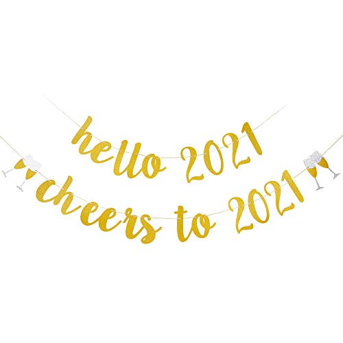 Hello 2021 Cheers to 2021 Banner Gold Glitter - New Years Eve Party Supplies 2021 Happy New Year Decorations 2021 New Year Decorations 2021 Happy New Year Sign NYE Decorations 2021