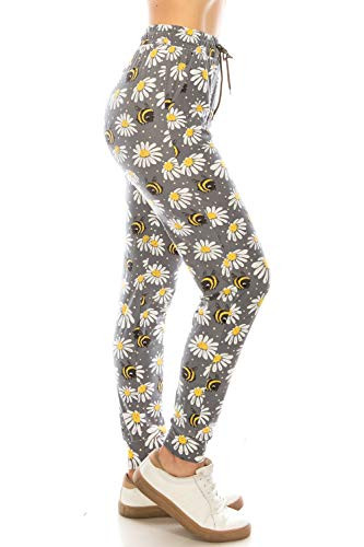 JGAX-S724-3X Bees and Flowers Print Jogger Track Pants wPockets 3X