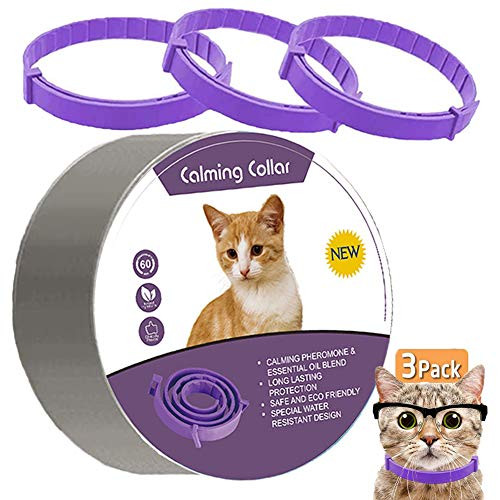 LeQuiven 3 Pack Calming Collar for Cats and Kittens Pheromone Anti-Anxiety Calm Collar Natural Waterproof Adjustable Collar Up to 15 Inches Fits for Small Medium Large Cats