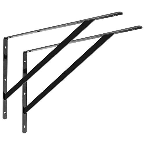 LISHINE 16 Inch Heavy Duty Shelf Brackets for Floating Shelf 2 Pack Black Metal Shelf Brackets - 90 Degree Triangle Corner Bracket - Shelf Support Angle Bracket - L Brackets for Wall Mounted Shelves