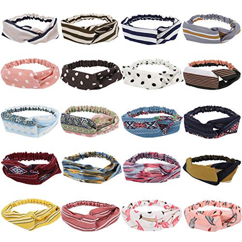 Boho Headbands for Women - 20 Pcs Floral Headbands Bandeau Hair Bands Criss Cross Head Wrap Elastic Hair Wrap Hair Accessories