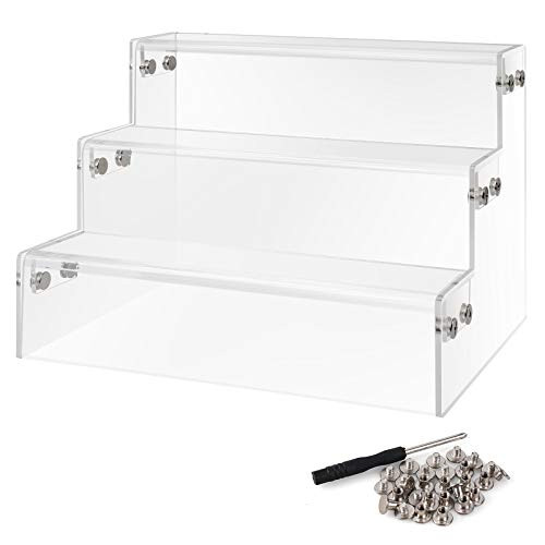 Mocoosy 3 Tier Clear Acrylic Riser Display Shelf Small Display Riser Stands for Amiibo Funko POP Figures Display Acrylic Step Stand Shelf for Table Cabinet Countertops Cabinet Countertops