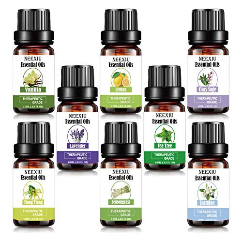 NeeXiu Essential Oils Set 8 Top Pure Essential Oils Gift Set for Diffuser Humidifier Massage Aromatherapy Skin  and  Hair Care