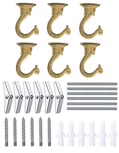 OBSTKUCHEN 6 Sets Large Swag Ceiling Hooks Heavy Duty Swag Hook with Hardware for Hanging Plants Ceiling Installation Cavity Wall Fixing Gold