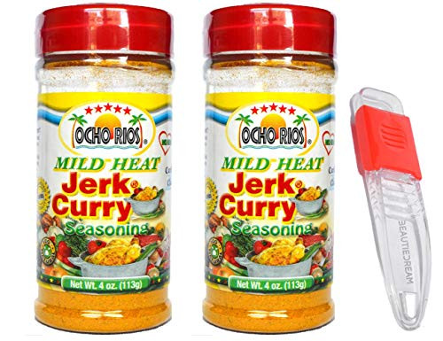 Ocho Rios Mild Jerk Curry Seasoning 4 oz_ Pack of 2 with Adjustable Measuring Spoon in Sealed O Thats Good Packaging Mild Pack of 2