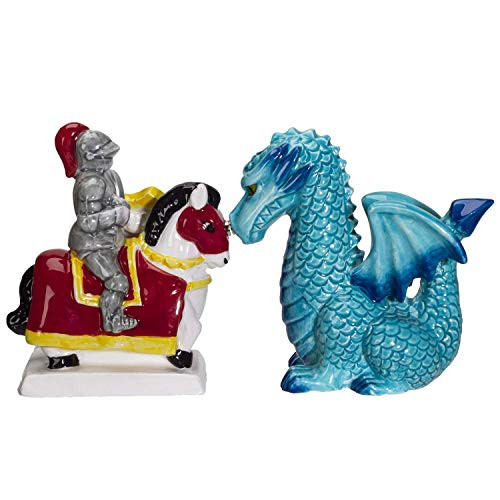 Pacific Giftware Knight on Horse  and  Dragon Ceramic Salt and Pepper Shakers Set