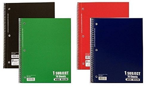 Norcom Wide Ruled Spiral Bound Notebook 70 Sheets Assorted Colors (Pack of 4)