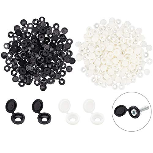 PandaHall 700 Packs Hinged Screw Cover Caps Plastic Screw Caps Fold Screw Snap Covers Washer Flip Tops Black and White