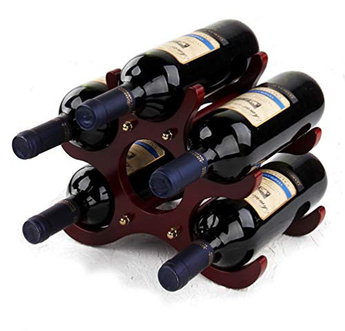 Countertop Wine Rack Solid Wood 6 Bottles Wine Holder Modern Geometric Wine Stands Freestanding Solid Wood Wine Rack Small Tabletop Wine RackWine Bottle Storage 6 Bottle Red