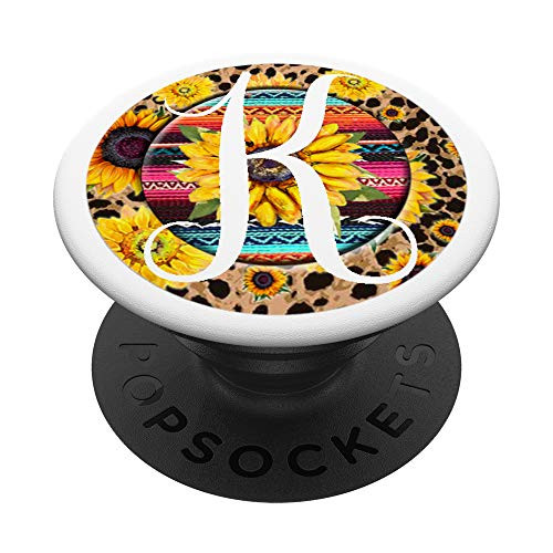 Sunflower Pop Letter K - Phone Case Stand White K Monogram PopSockets PopGrip Swappable Grip for Phones  and  Tablets