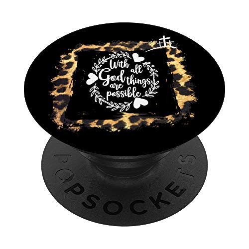 Bible Verse Matthew 1926 Leopard Cheetah Decor Themed PopSockets PopGrip Swappable Grip for Phones  and  Tablets