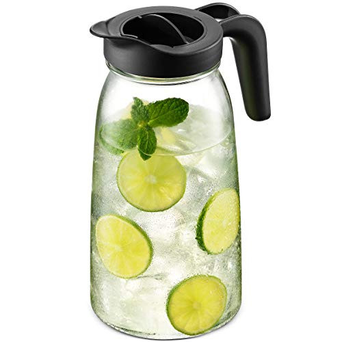Everlasting Glass Pitcher with Lid and Spout 2 Quart - 67 Ounces Fruit Infuser Water Pitcher Carafe Pitcher with Airtight Lid  and  Durable Handle Iced Tea Pitcher Fits Perfectly on Fridge Door