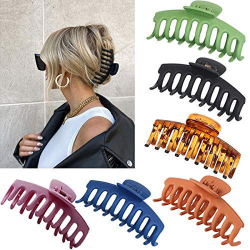 Big Hair Claw Clips for Women 6Pcs Nonslip Large Plastic Hair Claw Clip 4Inch Strong Hold Banana Hair Claws Clips for Thick and Thin Hair Fashion Design Tortoise Hair Styling Accessories
