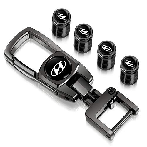 YimSting Carbon Fiber Car Wheel Tire Valve Air Stem Caps Cover and Keychain Combo Set for Hyundai Sonata Elantra Santa Genesis 5pcs