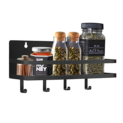 Magnetic Spice Rack Strong Magnetic Shelf for refrigerator with 4 stable Hooks Space Saver Spice Organizer Easy to Install for Olive Oil Spices Salt Pepper Jars Bottle Black