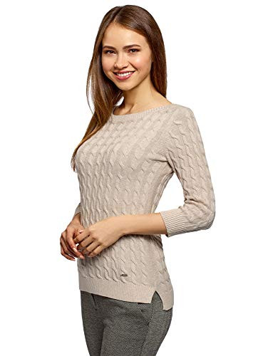 oodji Ultra Womens Boat Neck Cable Knit Pullover Beige US 8  EU 42  L