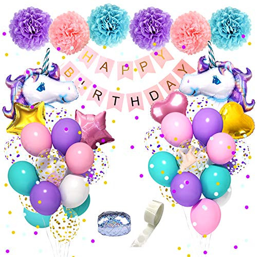 Unicorn Birthday Decorations for Girls 27_6 Big Foil Unicorn Balloons 18 12 Confetti Purple Aqua Blue Pink Balloons with Happy Birthday Banner Paper Pom Poms for Unicorn Birthday Party Supplies Unicorn Birthday Decorations for Girls 27_6 Big Foil Unicorn Balloons 18 12 Confetti Purple Aqua Blue Pink Balloons with Happy Birthday Banner Paper Pom Poms for Unicorn Birthday Party Supplies