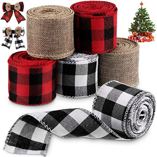 6 Rolls 2 Inches Christmas Wired Edge Ribbons Plaid Ribbon Wired Burlap Ribbon for Christmas Decoration DIY Wrapping Wedding Floral Bows Crafts Total 32 Yards Black White Red Black Natural Color 6 Rolls 2 Inches Christmas Wired Edge Ribbons Plaid Ribbon Wired Burlap Ribbon for Christmas Decoration DIY Wrapping Wedding Floral Bows Crafts Total 32 Yards Black White Red Black Natural Color