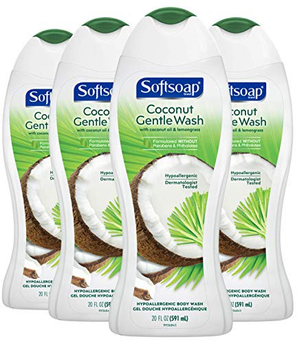 Softsoap Gentle Wash Hypoallergenic Body Wash Coconut Oil and Lemongrass - 20 Fluid Ounce 4 Pack