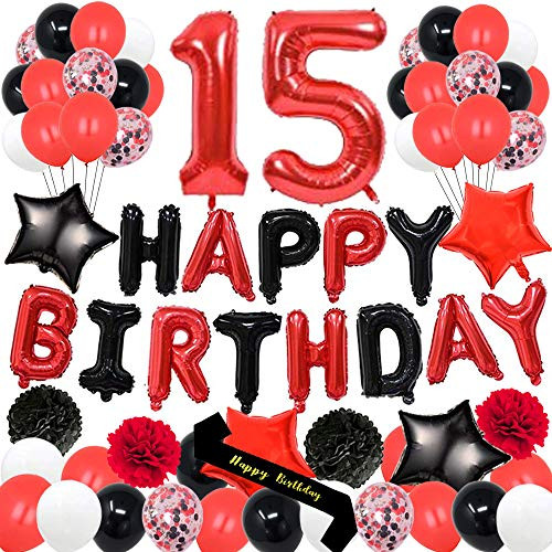 yujiaonly 15th Birthday Party Decorations-Happy Birthday Foil Ballons Banner Red Number 15 Happy Birthday Sash Latex Balloons Perfect for 15 Years Old Party Supplies Balloons Number 15 Red yujiaonly 15th Birthday Party Decorations-Happy Birthday Foil Ballons Banner Red Number 15 Happy Birthday Sash Latex Balloons Perfect for 15 Years Old Party Supplies Balloons Number 15 Red