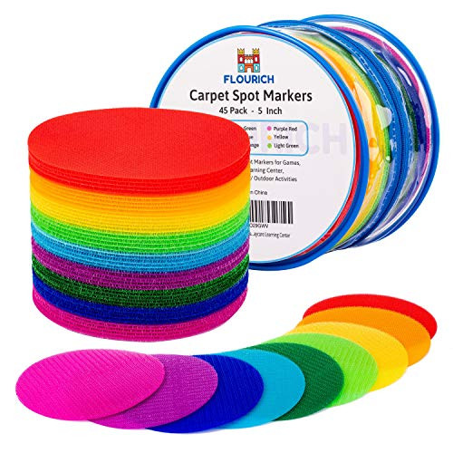 FLOURICH Carpet Spot Markers Classroom Supplies for Teachers Elementary 45 Pack of 5 Spot Markers 9 Colors Circles Carpet Spots Floor Dots for Preschool Kindergarten