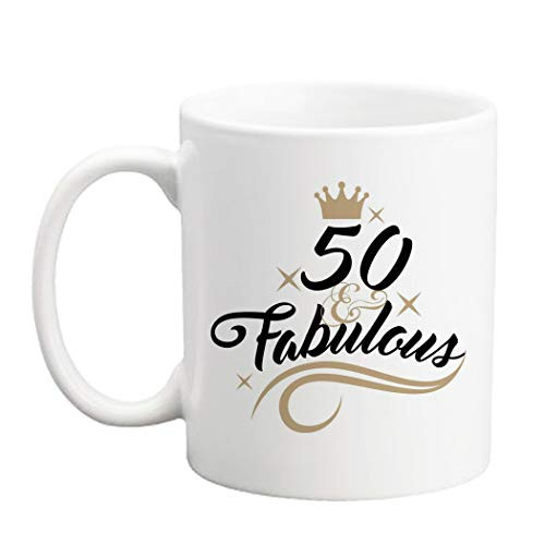 LXQM 50 Birthday Gifts for Women - 11 oz 50th Birthday Mug - 50 and Fabulous - 50th Gift Ideas to Wife Grandma Mom Daughter Sister Friend Colleague
