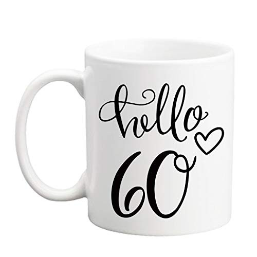 LXQM 60 Birthday Gifts for Women - 11 oz 60th Birthday Mug - Hello 60-60th Gift Ideas to Wife Grandma Mom Daughter Sister Friend Colleague