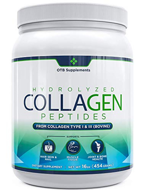 Hydrolyzed Collagen Powder 16oz  Organic Grass-Fed Pasture Raised Non-GMO and Gluten Free - Unflavored  Collagen Peptides Type 1 and 3