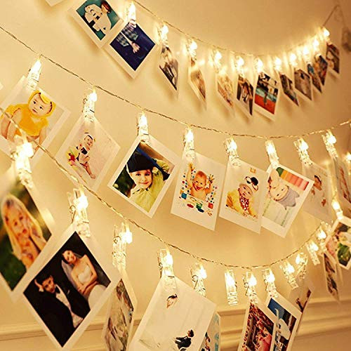 Nehearte 50 LED Photo Clips String Lights, Warm White for Birthday Parties Indoor Fairy String Lights for Hanging Photos Picture Christmas Card Hanging Photos Picture Christmas Card